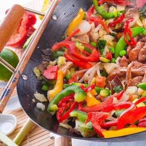 Mix Vegetales y Carnes Bondiola, Carré al Wok