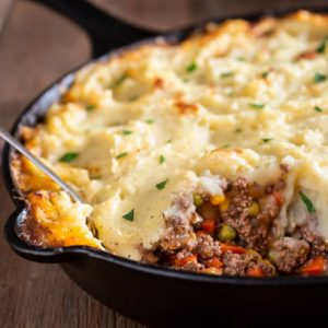 Homemade Shepherd's Pie in a Cast Iron Skillet