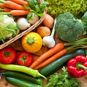 Close up of various colorful raw vegetables
